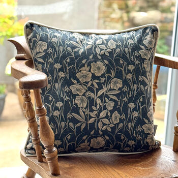 Luxury Heavy Linen Blend Cushion Spring Graphite And Gold Floral, 2 of 7