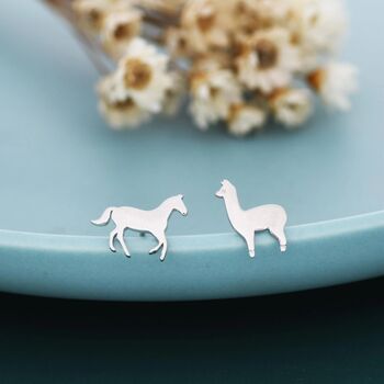 Mismatched Horse And Llama Stud Earrings In Sterling Silver, 4 of 10