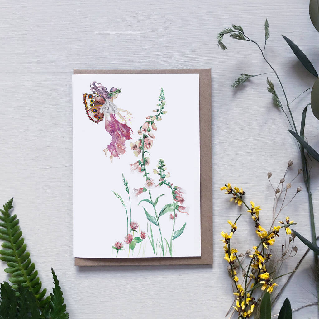 Foxglove Flower Fairy Card By Katie Hipwell Design