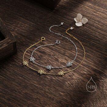 Forget Me Not Flower Motif Bracelet Sterling Silver, 2 of 12