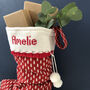 Red Personalised Christmas Stocking With Knitted Cuff, thumbnail 4 of 6