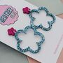 Groovy Pink And Blue Glitter Resin Flower Earrings, thumbnail 2 of 4
