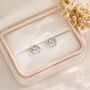 Sterling Silver Simulated Moonstone And Mobius Circle Stud Earrings, thumbnail 3 of 11