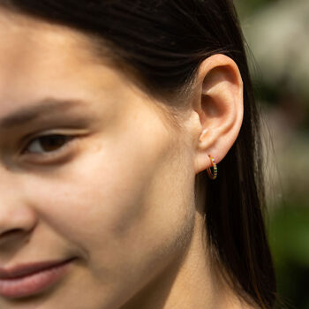 Gold Plated Multi Coloured Stone Sleeper Earrings, 2 of 3