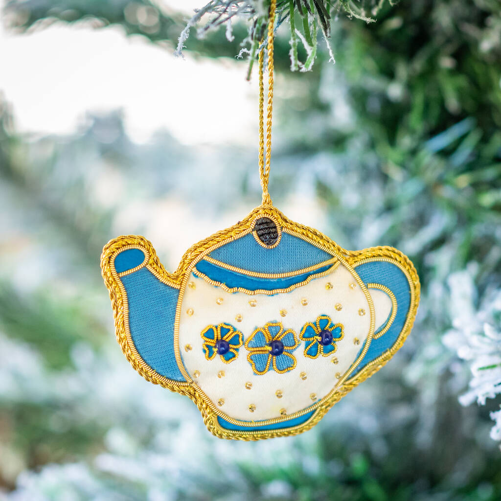 Embroidered Teapot Christmas Decoration, 1 of 3