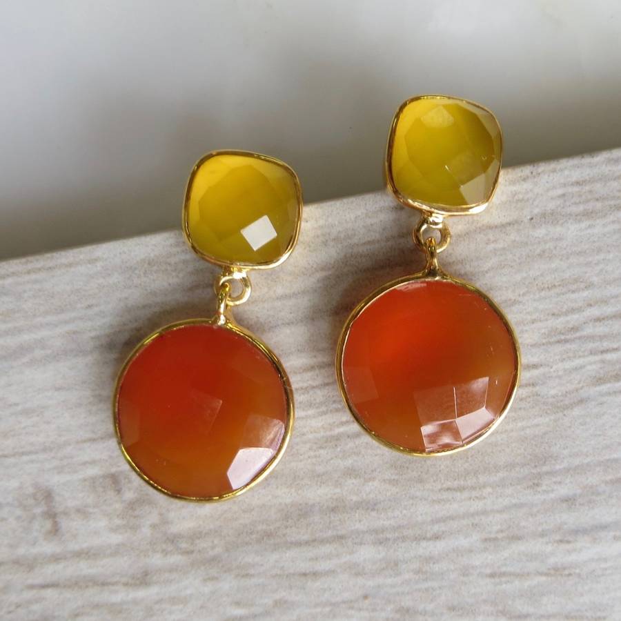 yellow and vermilion chalcedony gemstone earrings by gracie collins ...