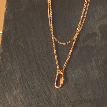 Layered Gold Carabiner Necklace With Double Chain, 2 of 7