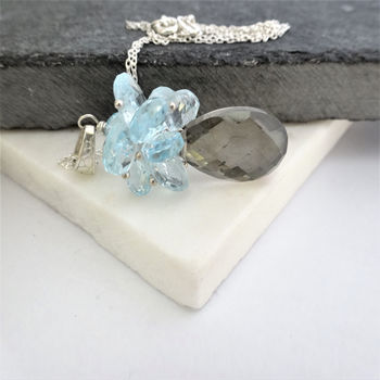 Quartz Pyrite And Blue Topaz Silver Necklace, 2 of 4