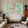 Set Of Two Chinoiserie Green Floral Bird Art Prints, thumbnail 1 of 4