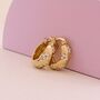 White Daisy Flower 18ct Gold Plated Huggie Hoop Earrings, thumbnail 2 of 6