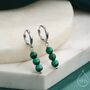 Sterling Silver Genuine Malachite Stone Trio Huggie Hoop Earrings, thumbnail 1 of 11