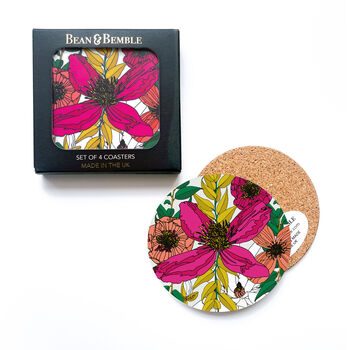 Bright Floral Coasters Box Set Round Heat Resistant, 2 of 8