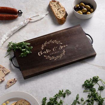Personalised Engraved Handled Charcuterie Board For Couple, 2 of 5