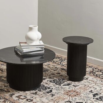 Black Marble Round Low Coffee Table Side Table, 4 of 9