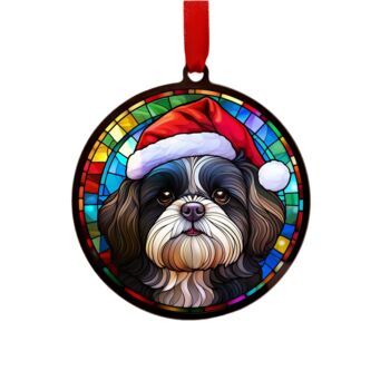 Shih Tzu Black And White In Santa Hat Suncatcher Decoration, 5 of 6