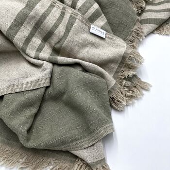 Milos Linen Blend Striped Blanket Sage Green, 8 of 12