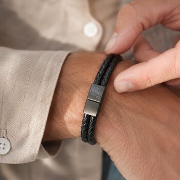 Men's Personalised Leather And Black Clasp Bracelet, 3 of 9