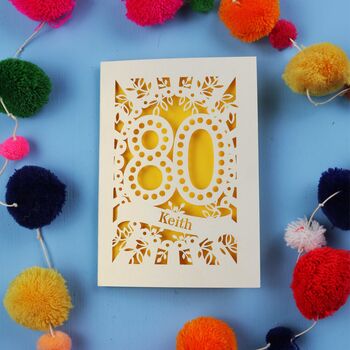 Personalised 80th Birthday Card Papercut Spotty Design, 9 of 9