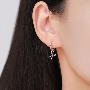 Sterling Silver Tiny Scissors Huggie Hoops Earrings, 5 of 11