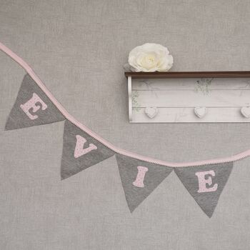 Bunting Personalised Luxury Grey And Pink New Baby Girl, 7 of 11