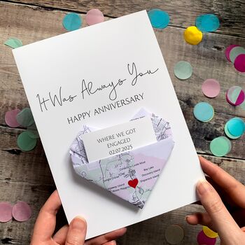 Personalised Map Anniversary Origami Heart Card For Husband, Wife Or Partner, Wedding Venue Location, 4 of 5