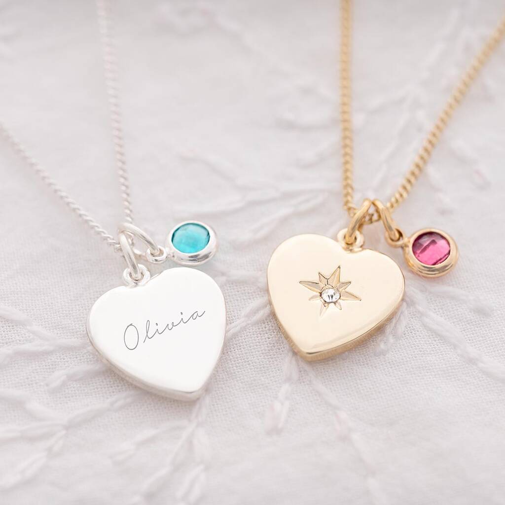 Celestial Heart And Birthstone Personalised Necklace, 1 of 7