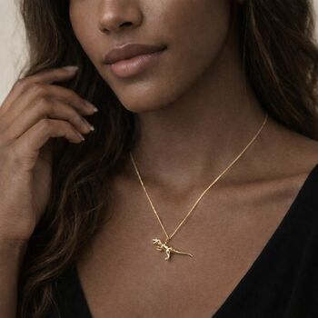 Personalised Gold Plated Sterling Silver T Rex Dinosaur Pendant Necklace, 2 of 6