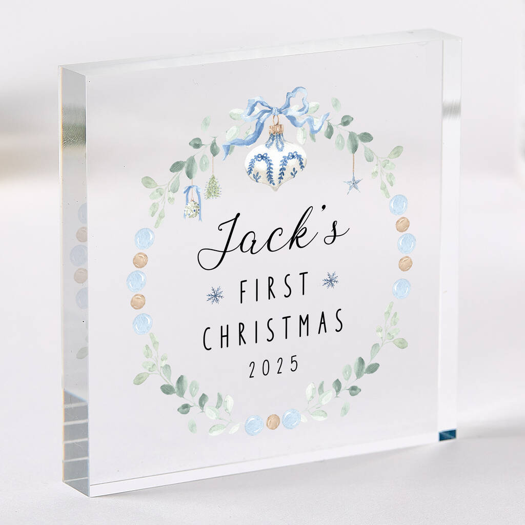 Baby’s First Christmas Acrylic Block Gift For Baby Boy, 1 of 4