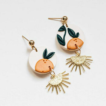 Orange Tree Brass And Clay Drop Earrings, 3 of 8
