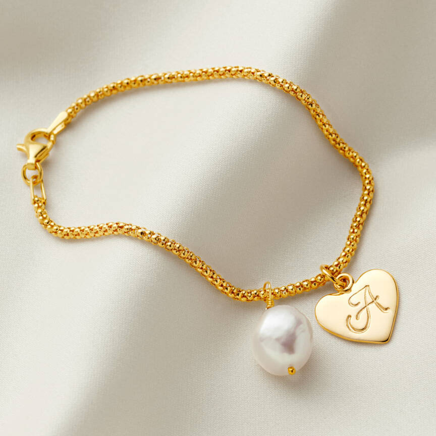 Gold Letter Bracelet With Freshwater Pearl, 1 of 6
