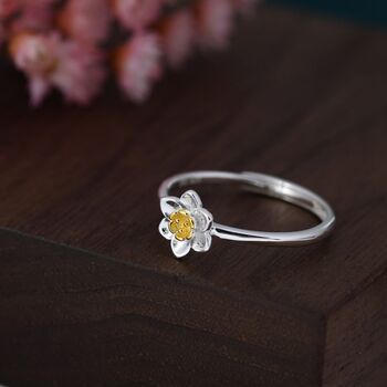 Sterling Silver Daffodil Flower Ring, 6 of 12