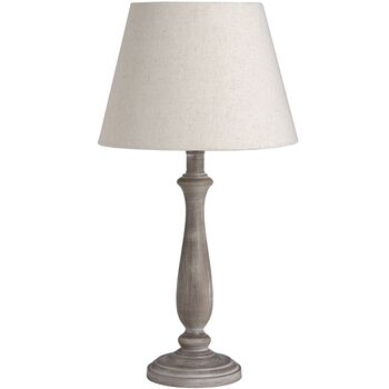 48cm Vintage Taupe Washed Wooden Table Lamp Plain Shade, 3 of 8