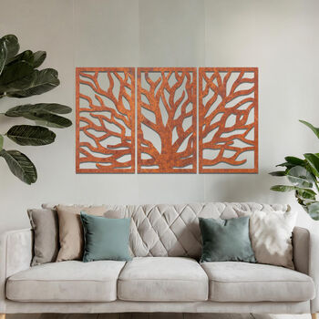 Elegant Metal Tree Of Life Triptych Wall Art Panel Set For Living Room Decor, 7 of 10