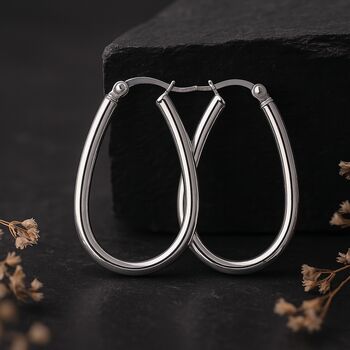 Large Sterling Silver Oval Hinged Hoop Earrings, 5 of 7