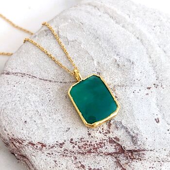 The Rectangle Green Onyx Necklace, Gold Plated, 5 of 9