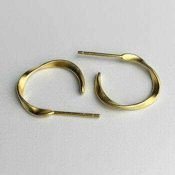 Sterling Silver Gold Colour Twisted Hoop Stud Earrings, 2 of 5