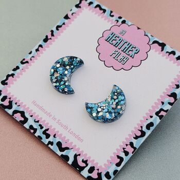 Moon Glitter Resin Stud Earrings Purple And Blue, 7 of 8