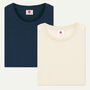 Two Pack Navy And Natural Organic Plain T Shirt Bundle, thumbnail 1 of 8