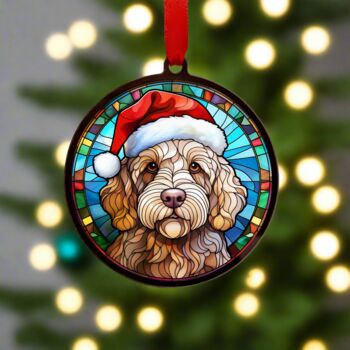 Labradoodle Golden In Santa Hat Suncatcher Decoration, 3 of 6