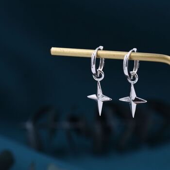 Sterling Silver Chunky Star Huggie Hoop Earrings, 2 of 11