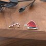 Mismatched Enamel Christmas Hat And Candy Cane Stud Earrings In Sterling Silver, thumbnail 3 of 10