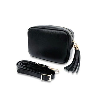 Black Leather Crossbody Bag And Silver Chevron Strap, 2 of 11