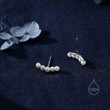 Genuine Freshwater Pearl Curved Bar Earrings, 6 of 11