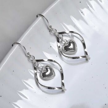 Sterling Silver Twisted Heart Earrings, 2 of 5