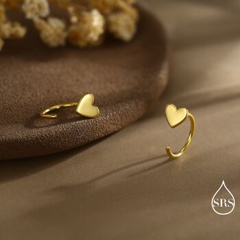 Tiny Heart Huggie Hoop Earrings In Sterling Silver, 5 of 11