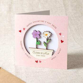 Couple's Birth Flowers Valentine's Keepsake Card, 2 of 4