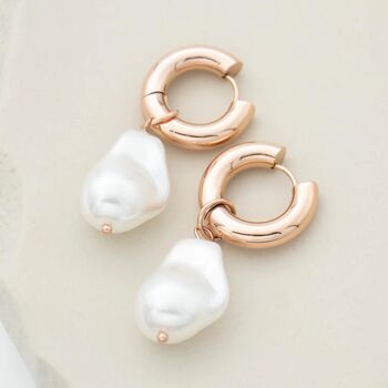 Drop Pearl Earrings On Chunky Hoops, 8 of 10