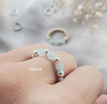 Sterling Silver Birthstone Stacking Stretch Gemstone Bead Ring, 9 of 9