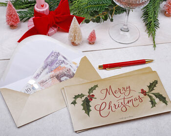 Christmas Money Envelopes With Holly Design For Gift Cards, Concert Tickets And Vouchers, 3 of 3