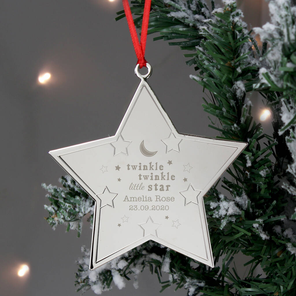 Engraved Baby's First Christmas Twinkle Star Decoration